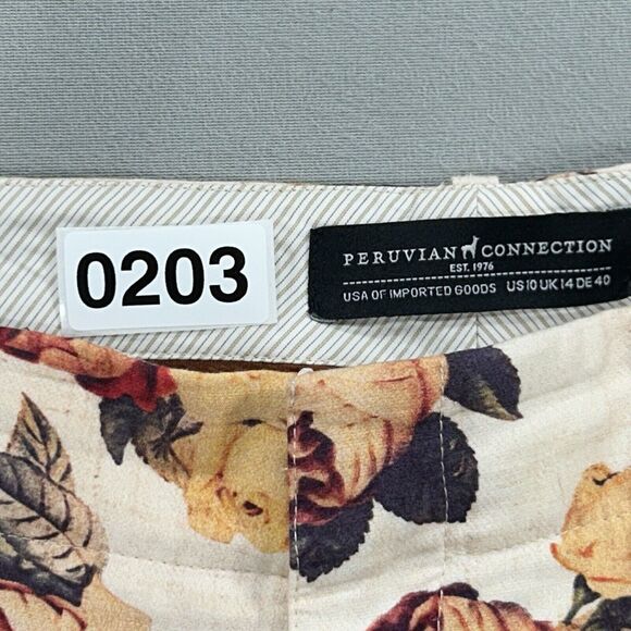 Peruvian Connection Pants Women 10 Cream Wide Leg Preppy Boho Cottagecore Floral - Picture 13 of 13